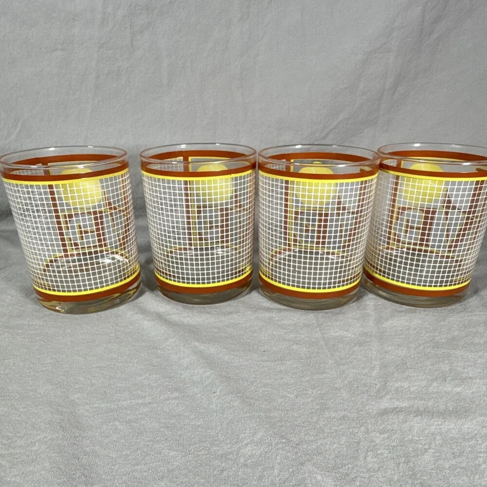 Vtg MCM Cera Tennis LOVE Glasses Lowball Rocks Glasses Pop Art Set of 4 Signed